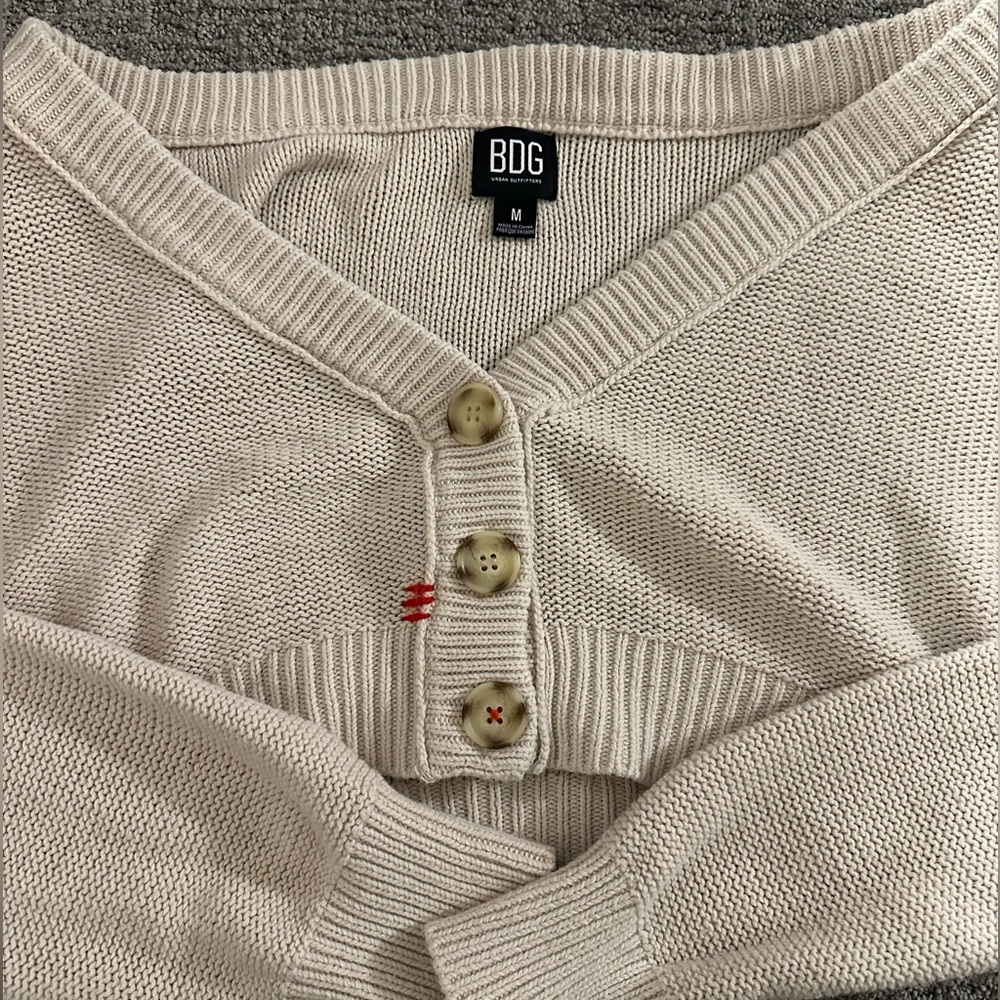 BDG Urban Outfitters Cream Sweater with Red Knit Button Cardigan Size Medium - Picture 5 of 5